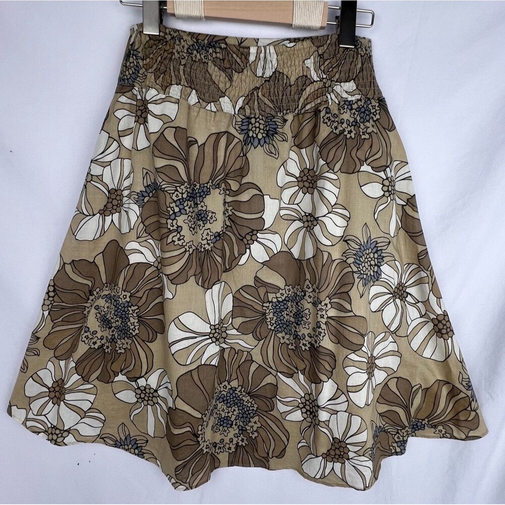 Warm Floral Smocked Skirt XS 70s Retro Boho Cottagecore Cotton Lined